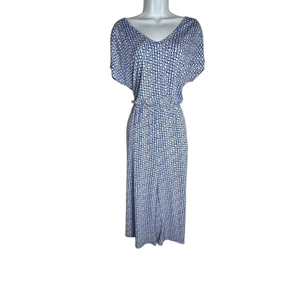 CLARA SUN WOO Size Small Jumpsuit blue white print slinky cropped wide leg - Picture 7 of 7